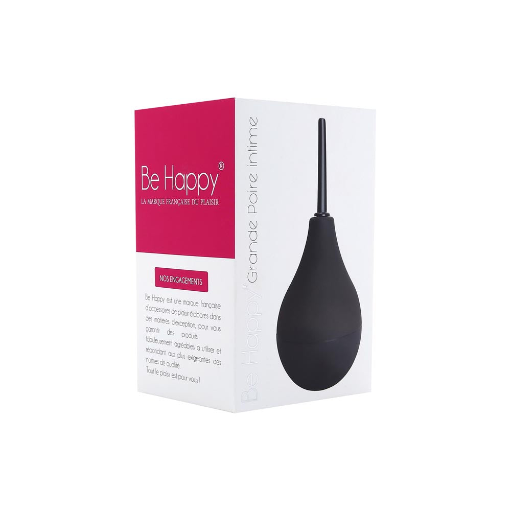 Be Happy Grande Poire Anale Hygiene Silicone Noir Embout Fin Packaging Vue de Face Côté