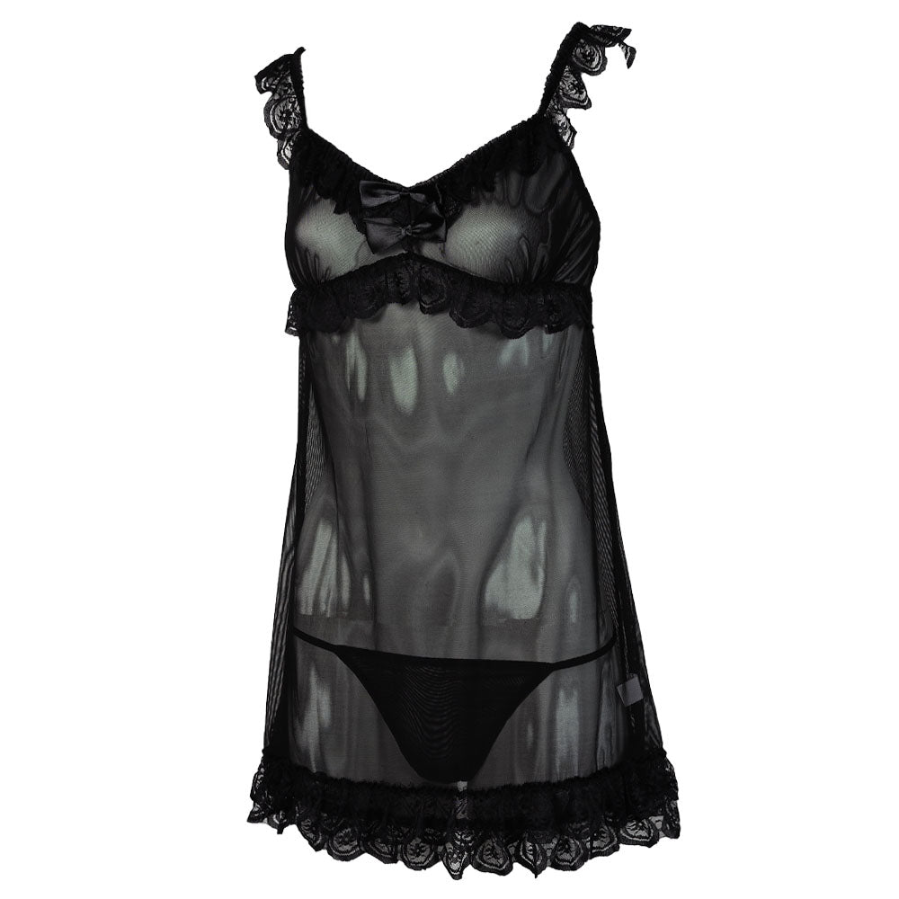 Nuisette Katya et String noire de face
