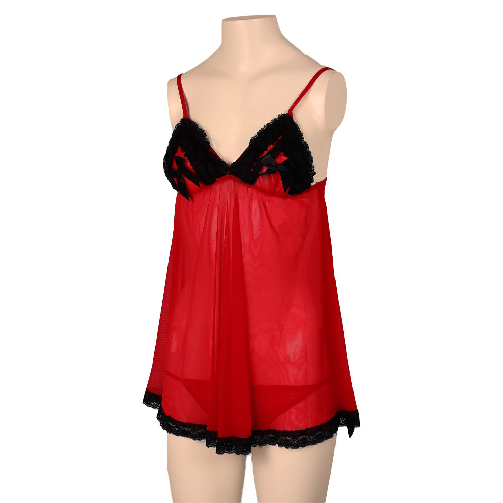 nuisette froufrou raphaella rouge face portée