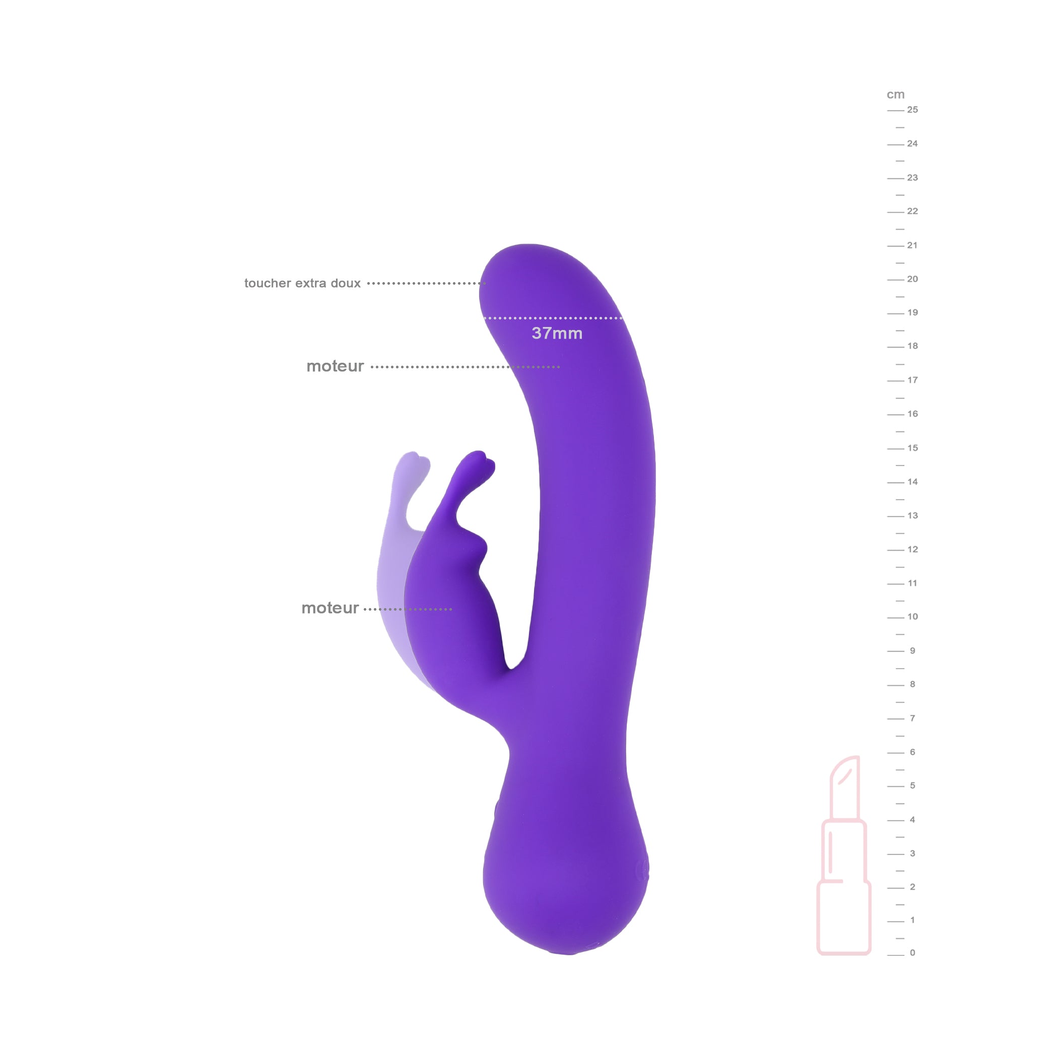 schema dimensions taille vibromasseur rabbit double stimulation ferveur