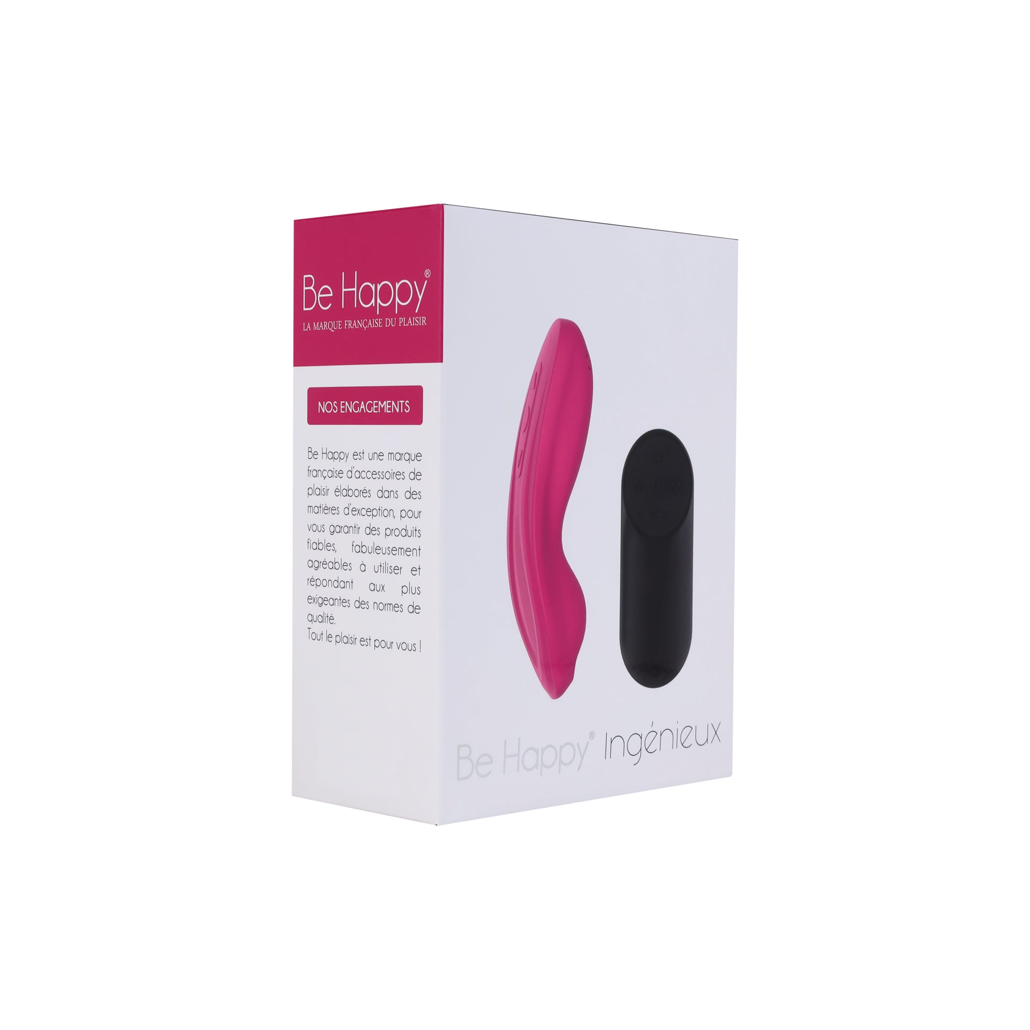 Be Happy Ingénieux Stimulateur Clito Télécommandé Silicone Rose Packaging Vue de Face