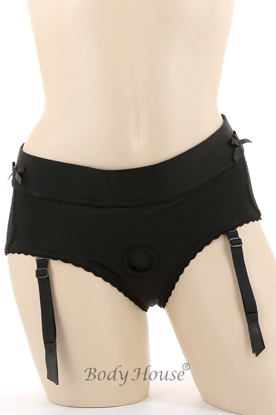 Sextoy harnais culotte jarretières nylon spandex Spareparts Bella noir