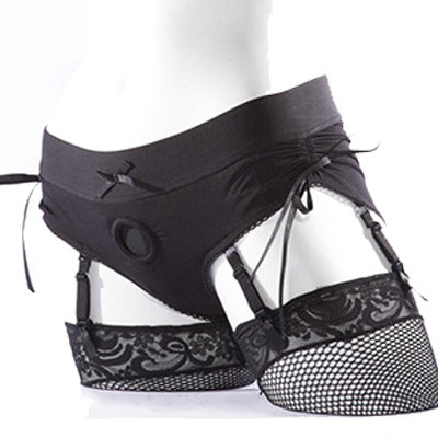 Sextoy harnais culotte jarretières nylon spandex spareparts sasha noir