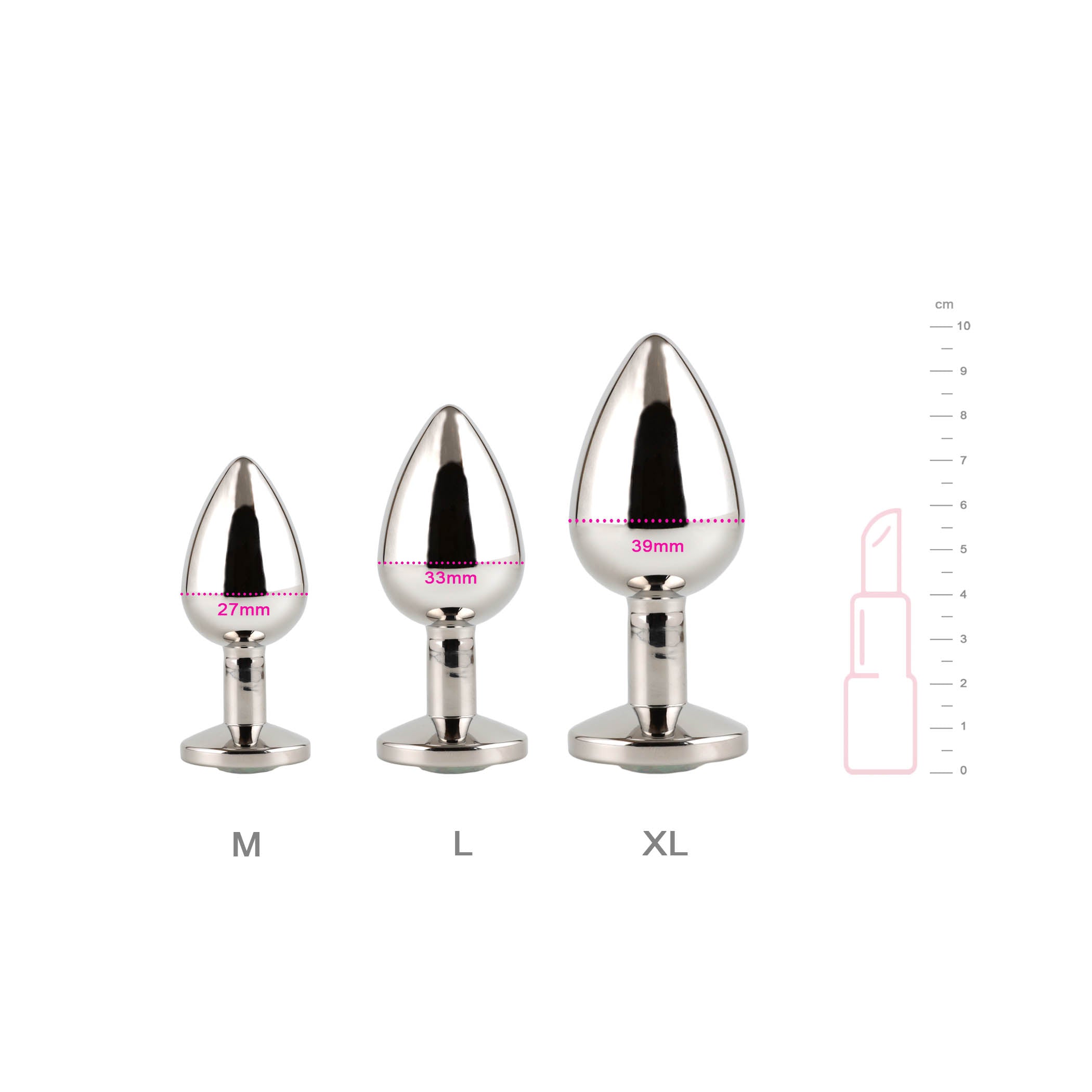 Plug Bijou Anal Inox avec Cristal Tailles M L XL