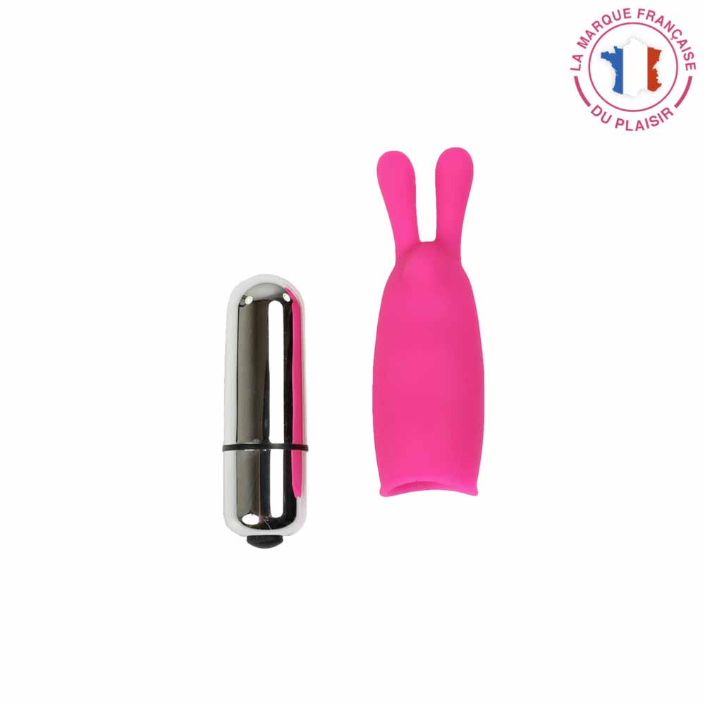 Be happy-stimulateur clitoridien de poche en silicone rose avec bullet- vue de la gaine lapin