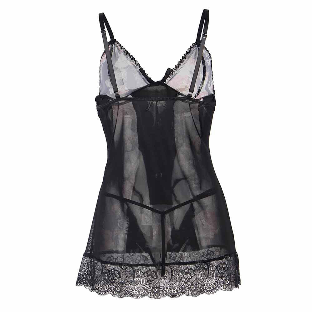 Sensual Lingerie ensemble nuisette string fleur dentelles voile ghost dos