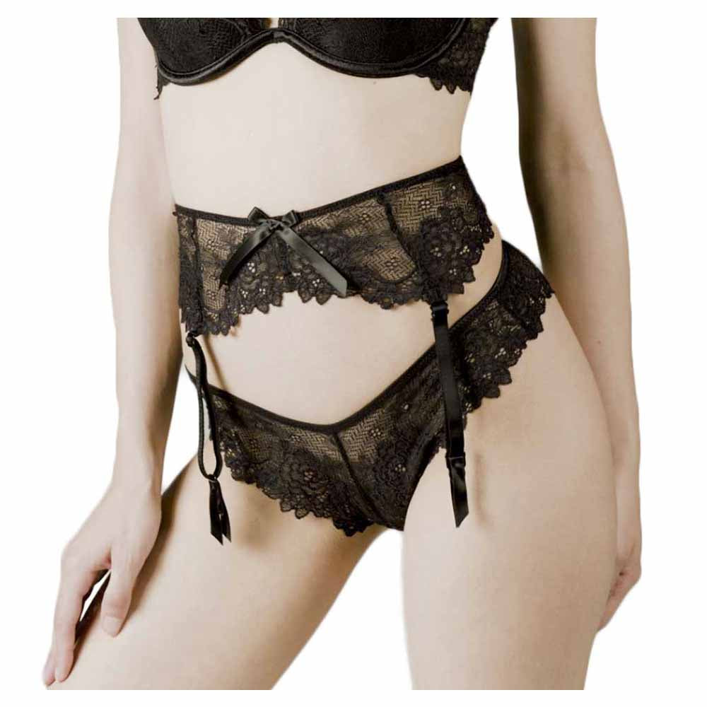Valege Dahalia Porte Jarretelles Dentelle Romantique Sexy Noir Femme Vue de Face