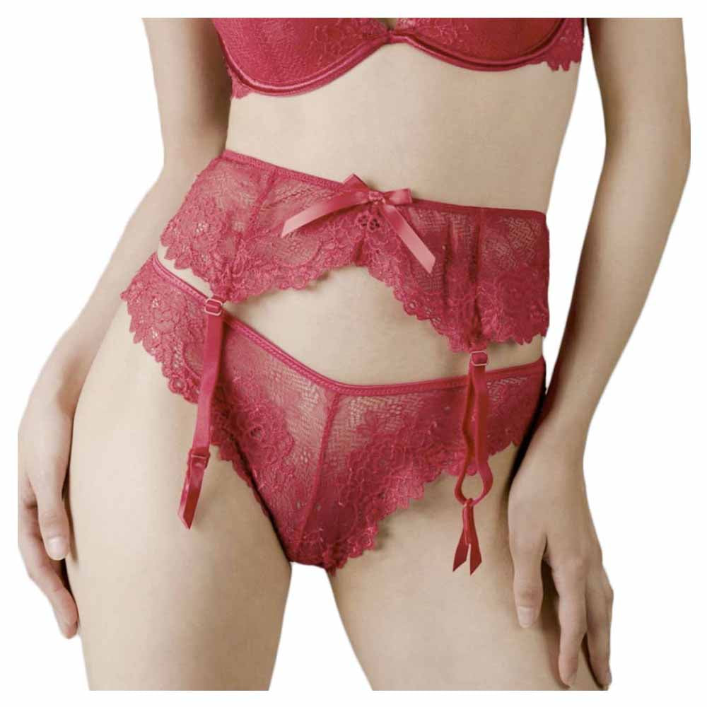 Valege Dahalia Porte Jarretelles Dentelle Romantique Sexy Rouge Femme Vue de Face