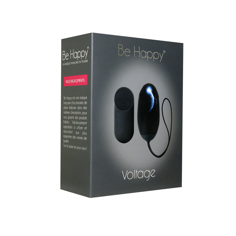 Be Happy Oeuf Vibrant Electrostimulation Voltage Télécommandé Silicone Noir Packaging Vue de Face