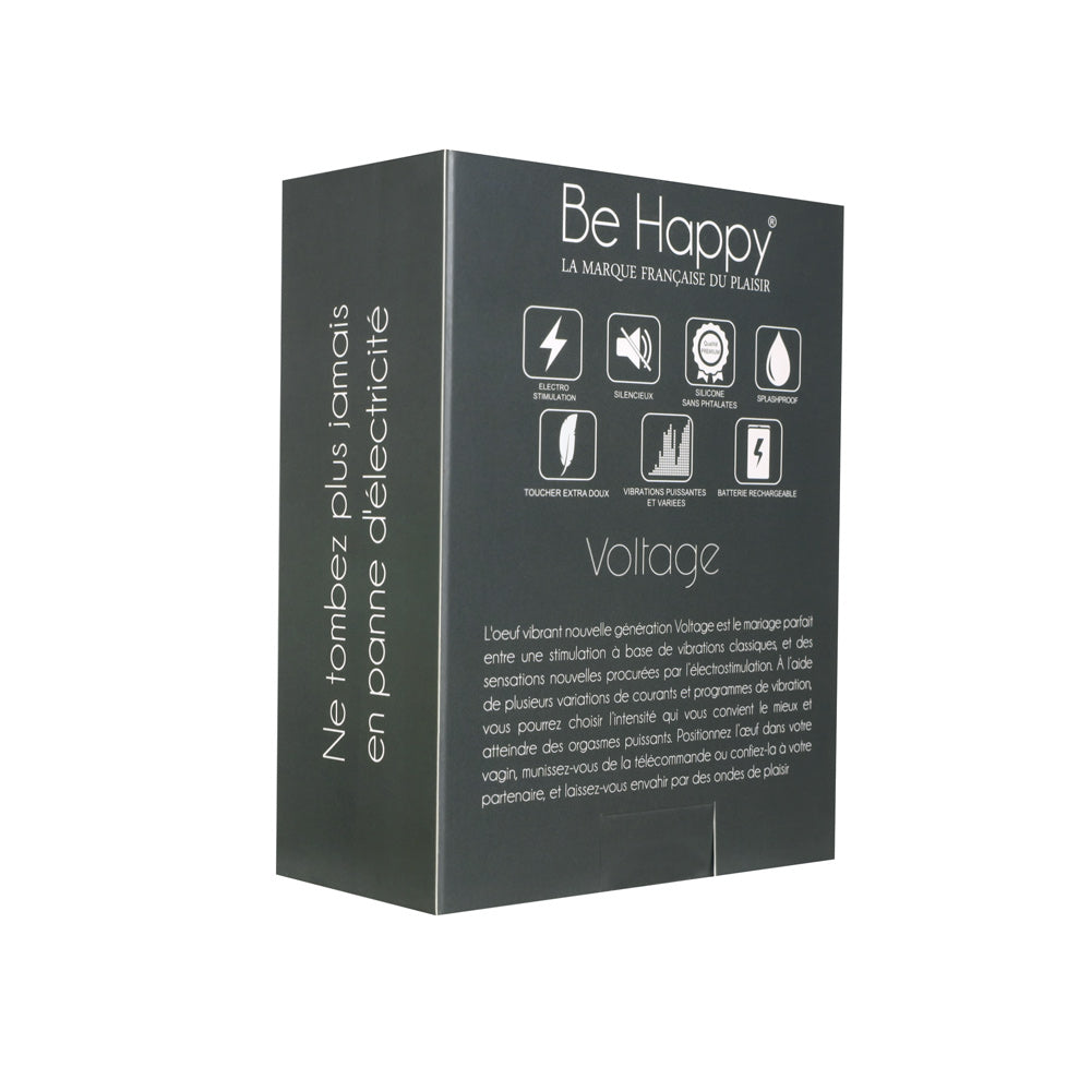 Be Happy Oeuf Vibrant Electrostimulation Voltage Télécommandé Silicone Noir Packaging Vue de Dos