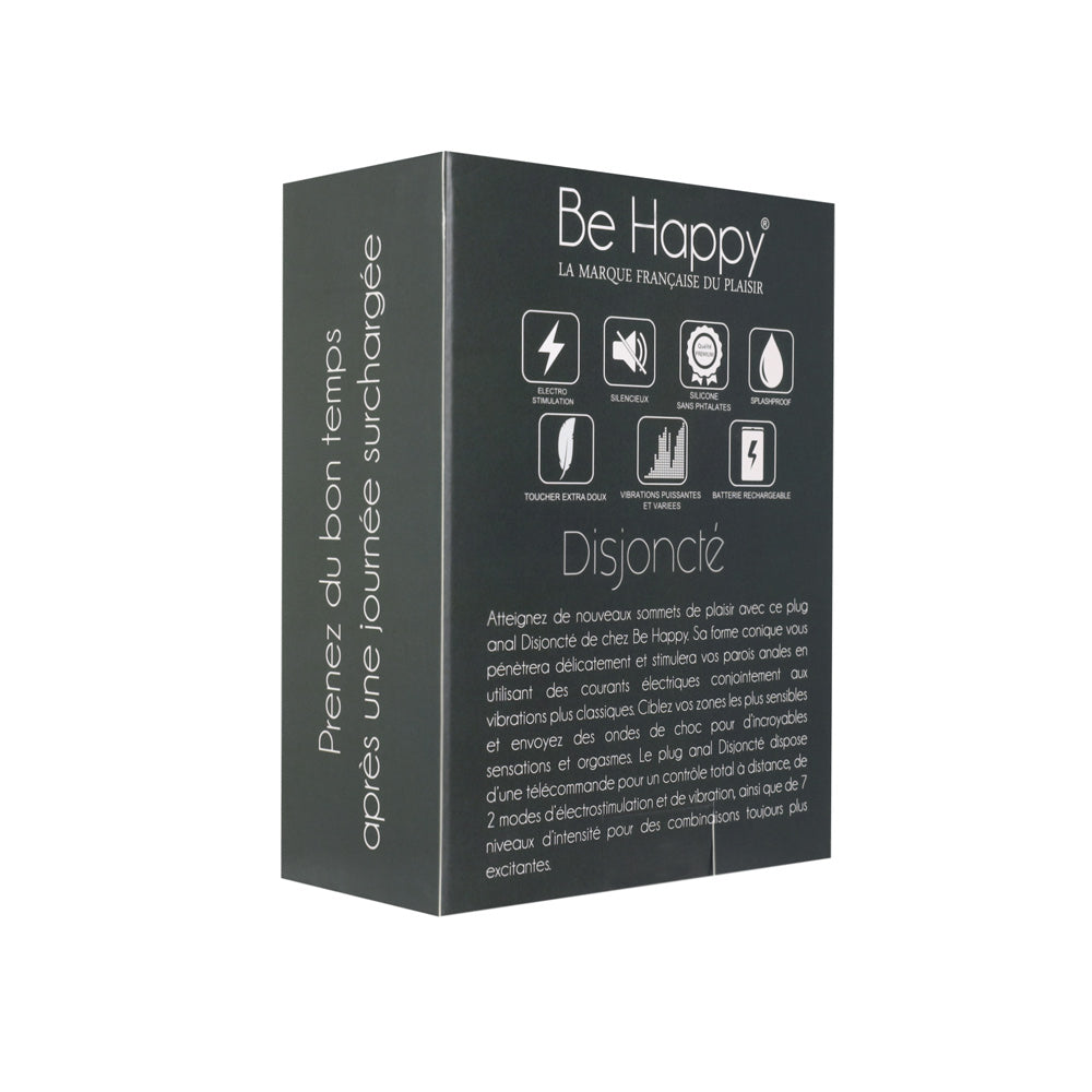 Be Happy Plug Anal Vibrant Electrostimulation Disjoncté Télécommandé Silicone Packaging Noir Vue Dos