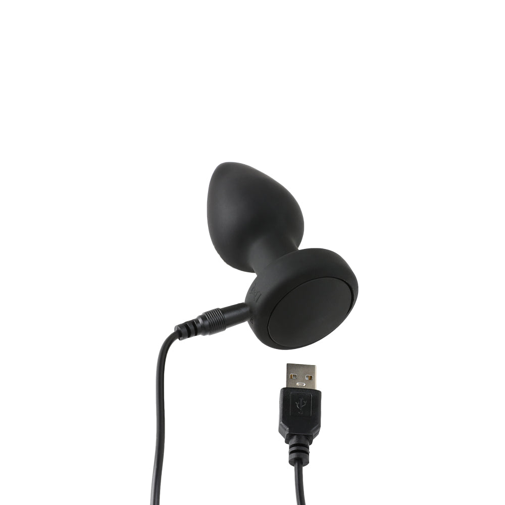 Be Happy Plug Anal Vibrant Electrostimulation Disjoncté Télécommandé Silicone Noir Vue Face Avec Chargeur