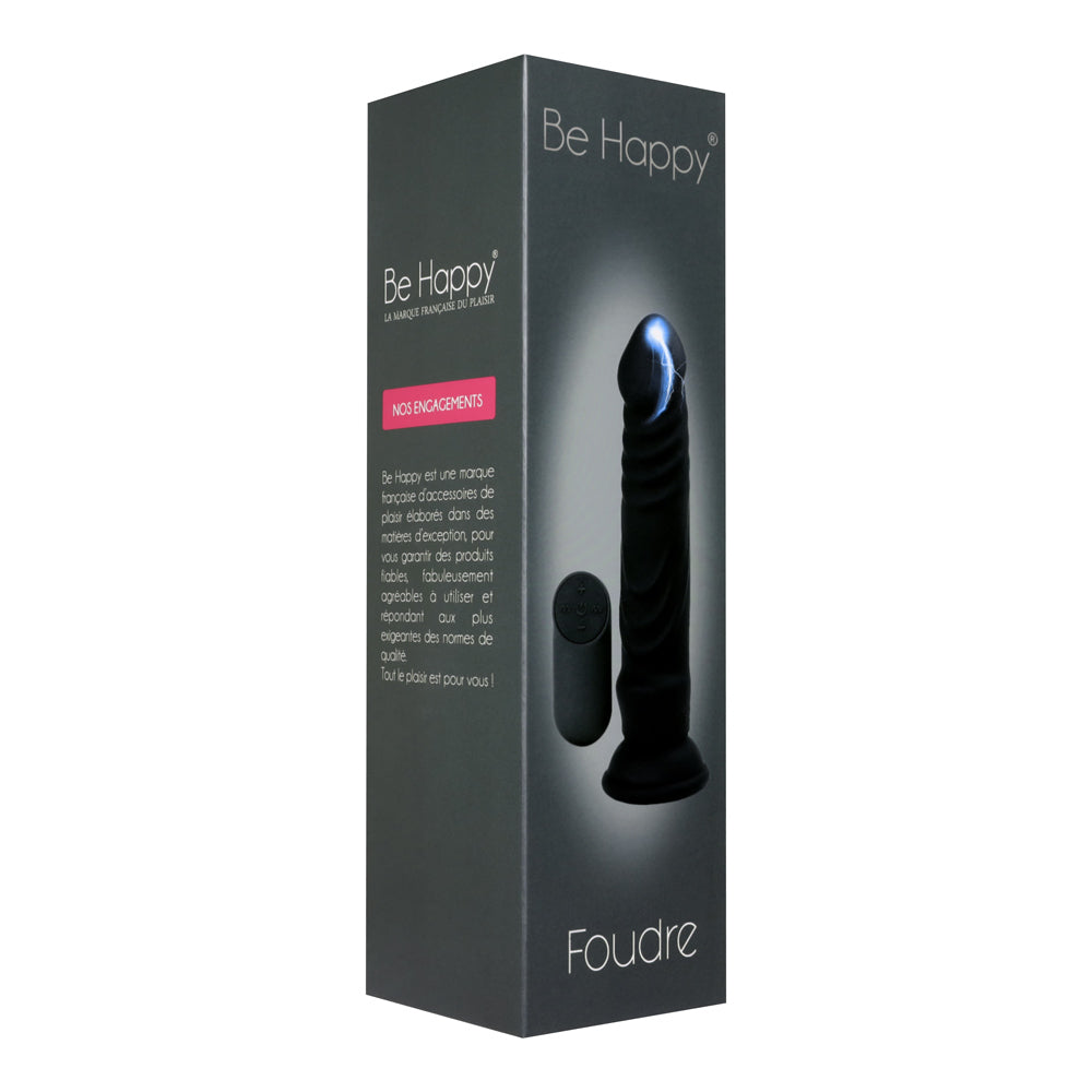 Be Happy Vibromasseur Electrostimulation Réaliste Nervuré Silicone Noir Packaging Vue de Face