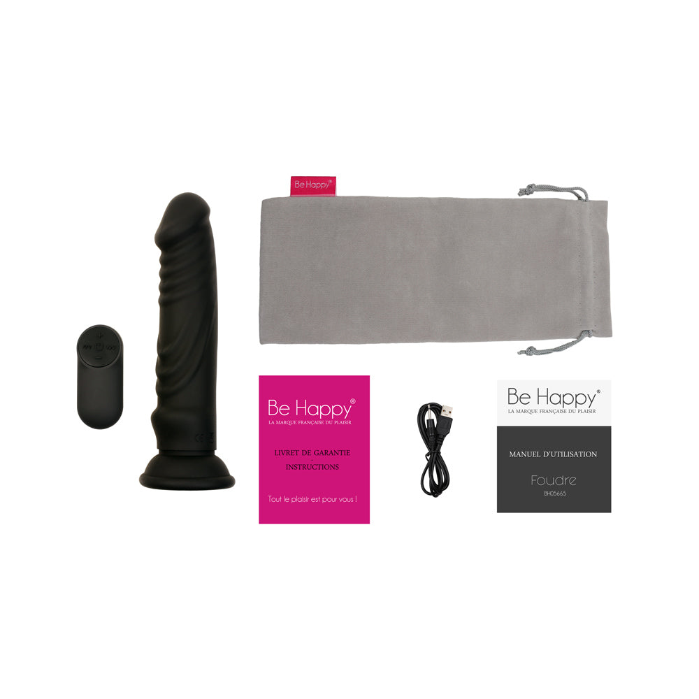 Contenu de la boite - Be Happy Vibromasseur Electrostimulation Réaliste Nervuré Silicone Noir