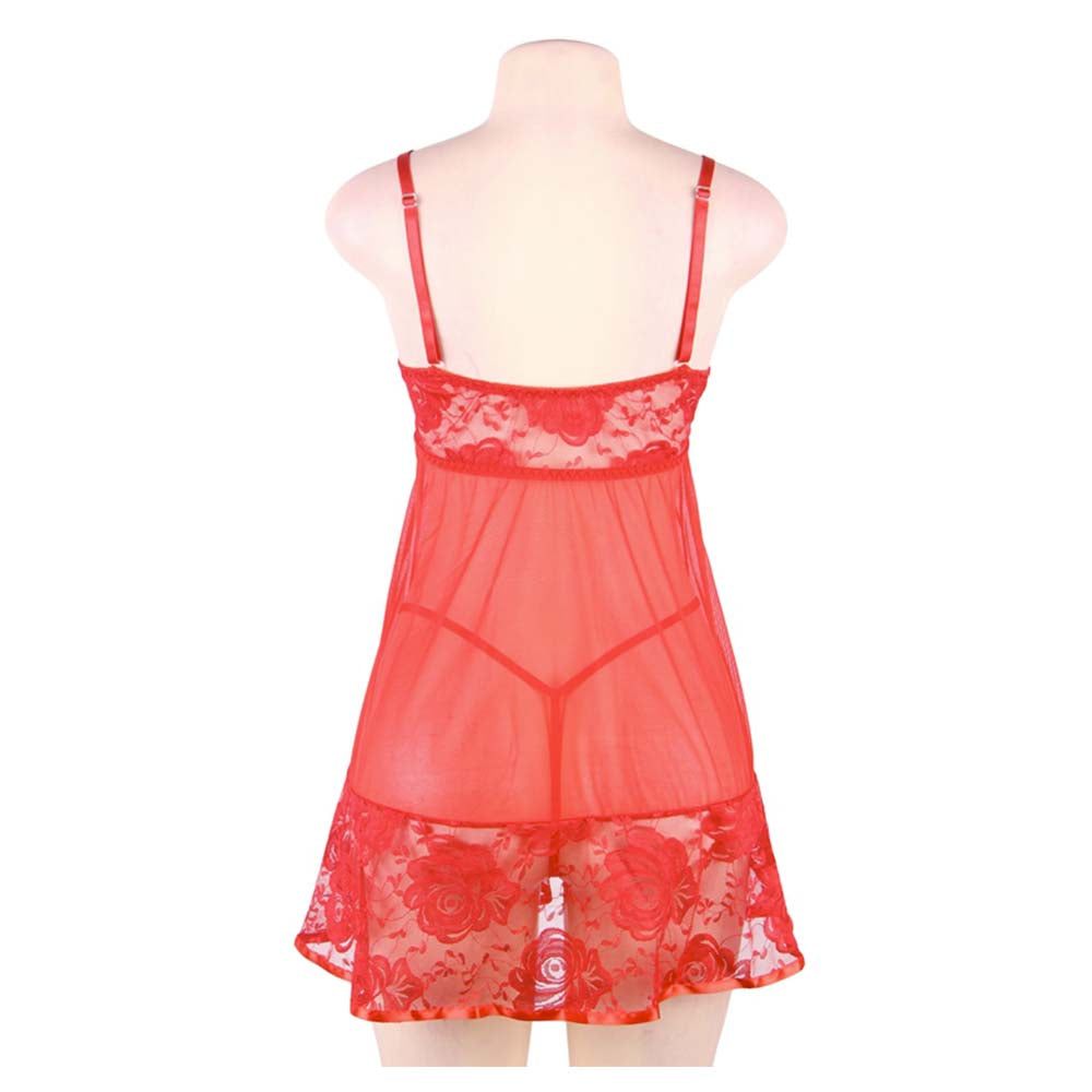 Sensual Lingerie Nuisette String Christmas Day Rouge Blanc Transparente Dentelles Vue de Dos