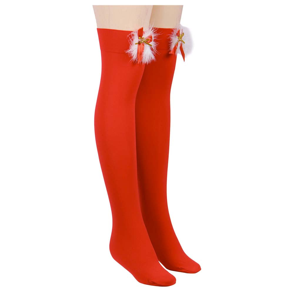 Sensual Lingerie Bas Noël Rouge Blanc Sexy Mère Noël Vue de Côté sur Mannequin