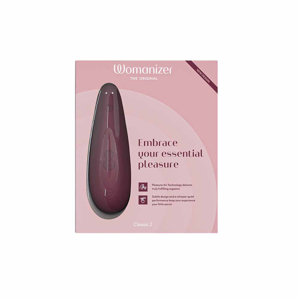 Womanizer Classic 2 Aspiration Succion Silicone Bordeaux Packaging Vue de Face