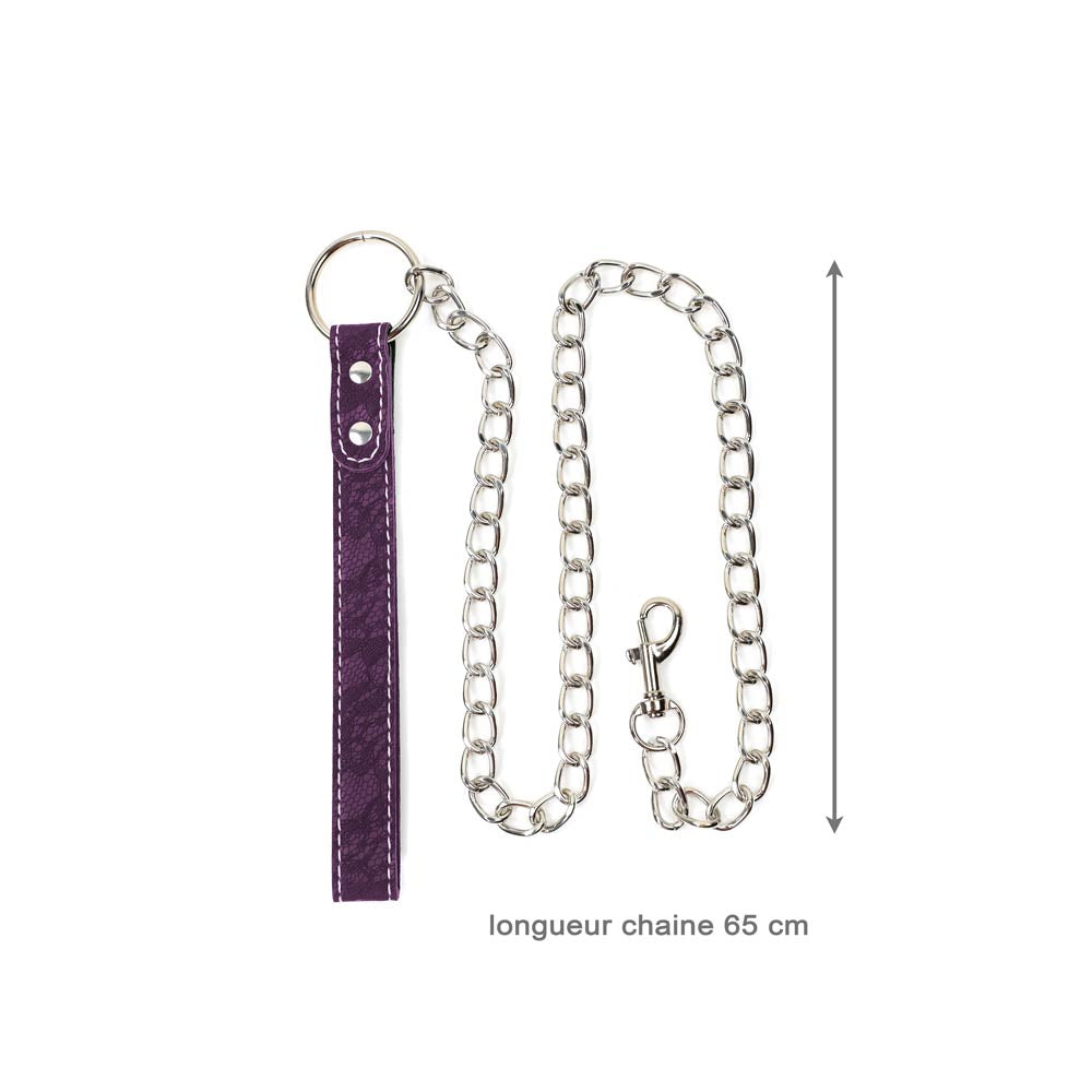 Be Bondage Coffret Fetish Kit Complet BDSM Soft Violet 9 accessoires Laisse Vue de Face avec Mesures