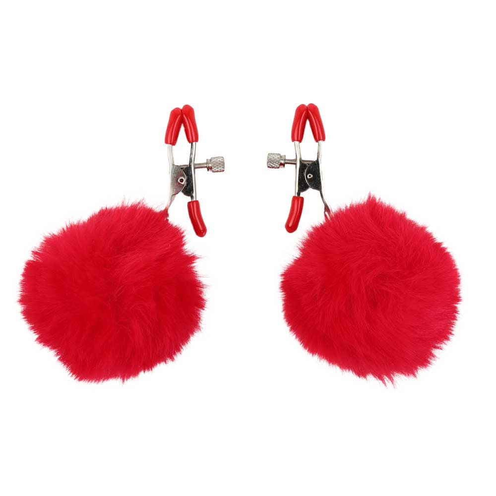 Be Bondage Pince Tétons Boule Fourrure Rouge Vue de Face