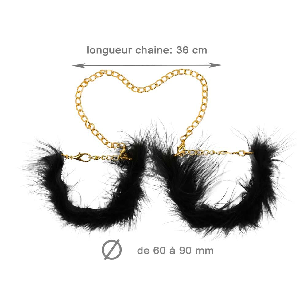 Menottes Soft en Fausse Fourrure chaîne dorée avec dimensions