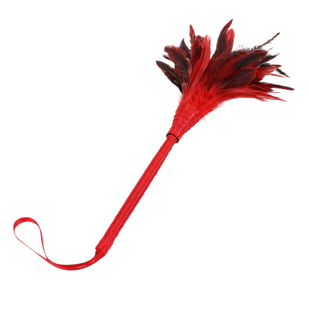 Be Bondage Plumeau Bicolore à Caresses Sensuelles 35 cm Manche Rouge Vue de haut en Biais
