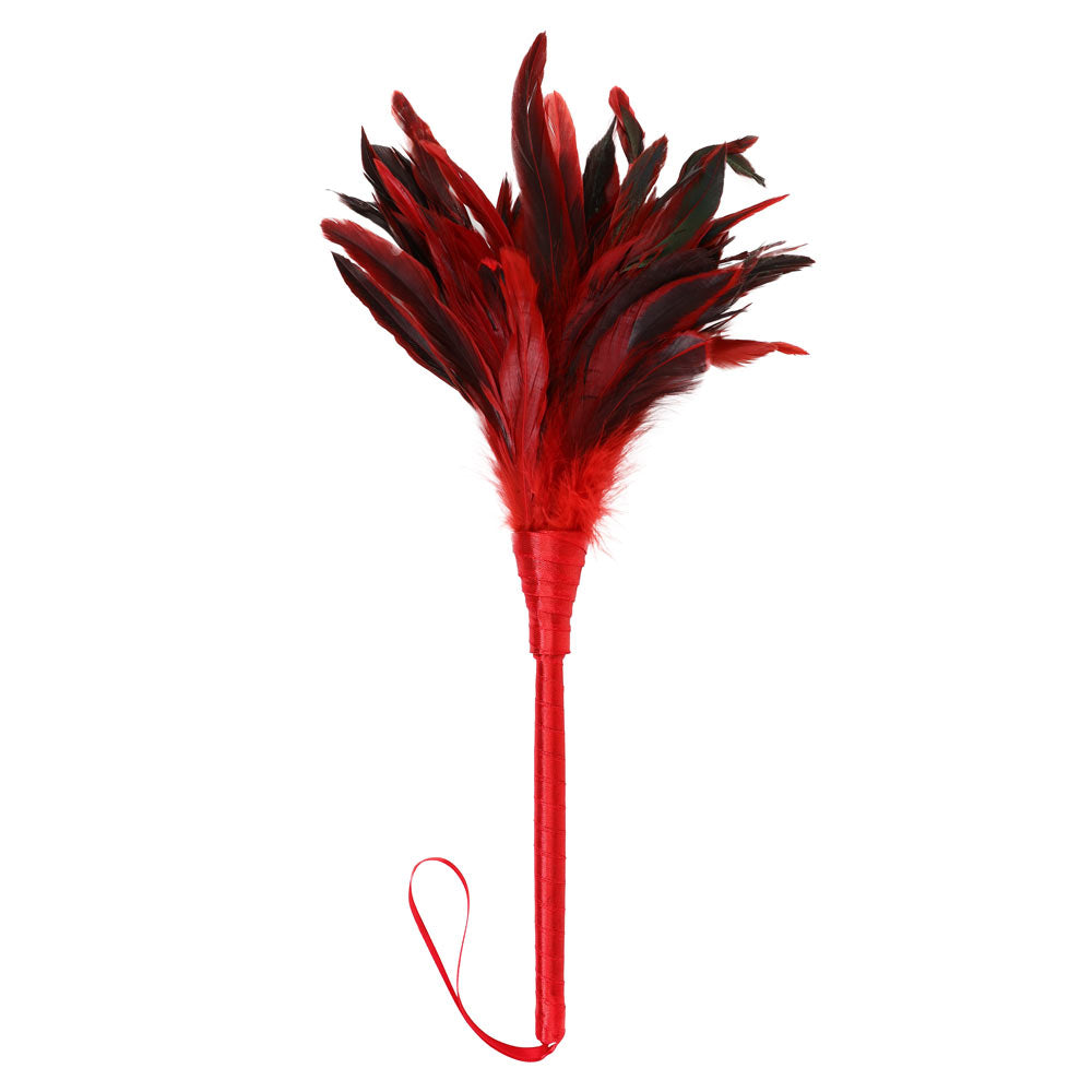 Be Bondage Plumeau Bicolore à Caresses Sensuelles 35 cm Manche Rouge Vue de Face