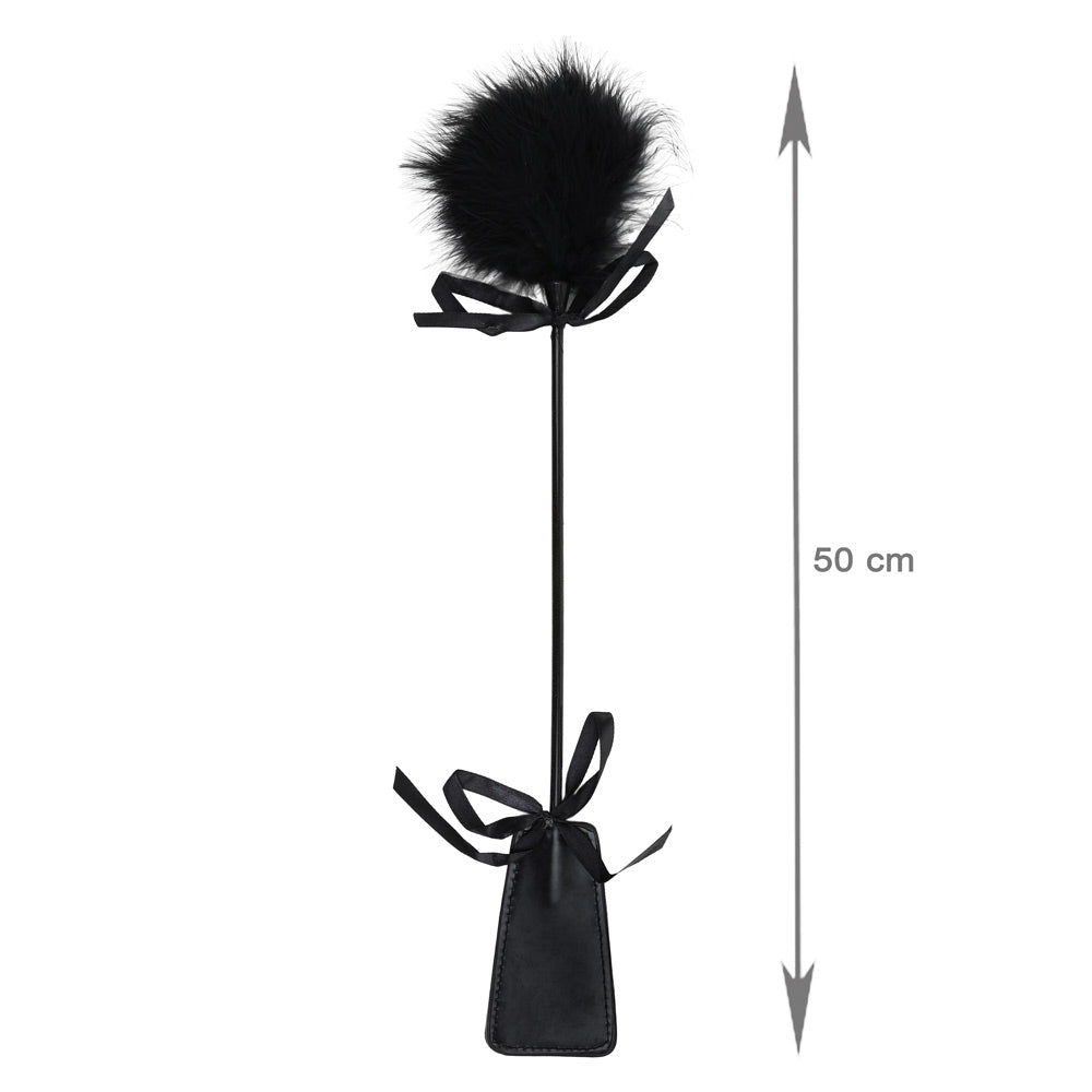 Be Bondage Cravache Plumeau avec Noeuds Noir Vue de Face avec Mesures