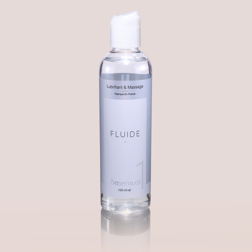 Be Sensual Lubrifiant Original Fluide Karité et Silicone Flacon ouvert Vue de face fond rose