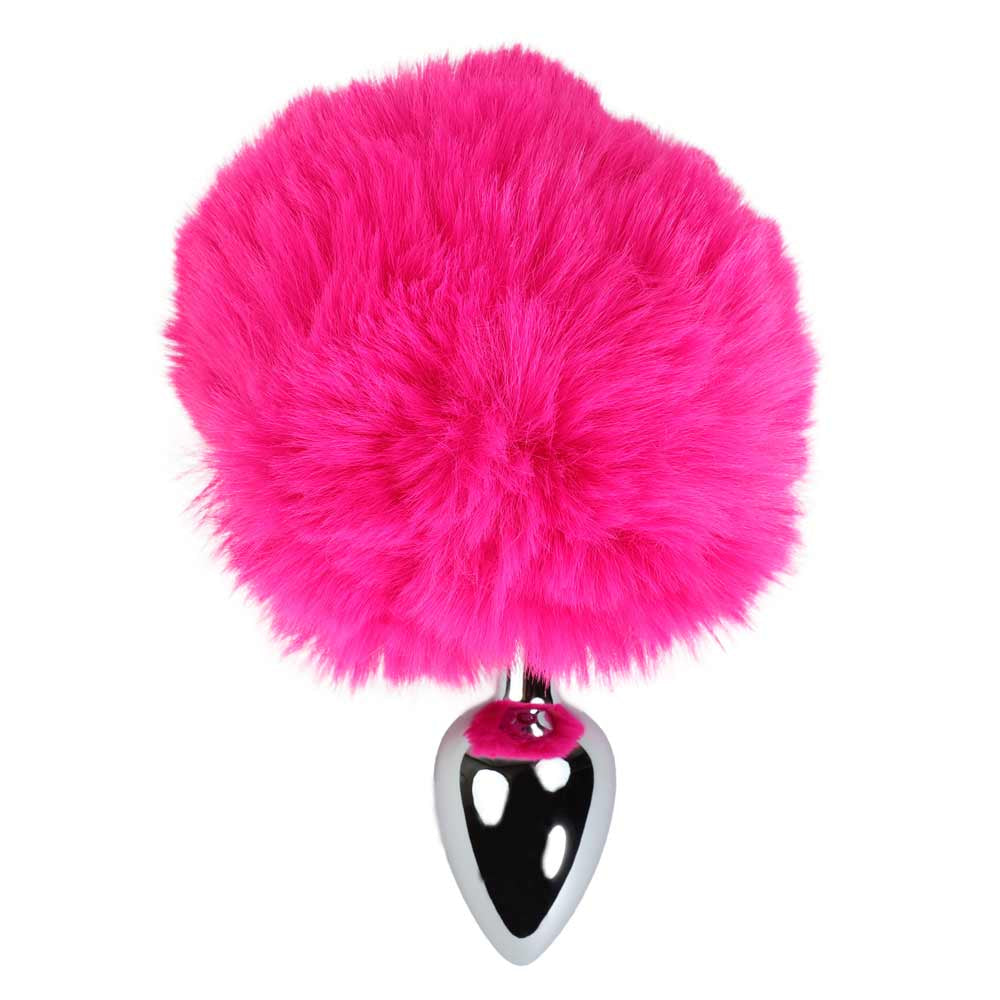 Plug Pompon Rose Fluo - Vue Verticale - Be Bondage