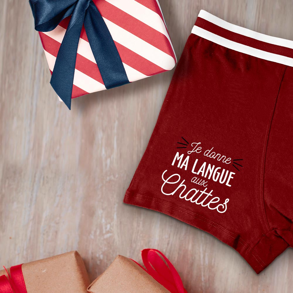 Boxer Je Donne Ma Langue aux Chattes Rouge - M Vue Message - La Main au Panier