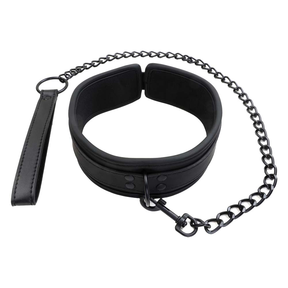 Collier et Chaîne Similicuir noir - Vue Face - Be Bondage