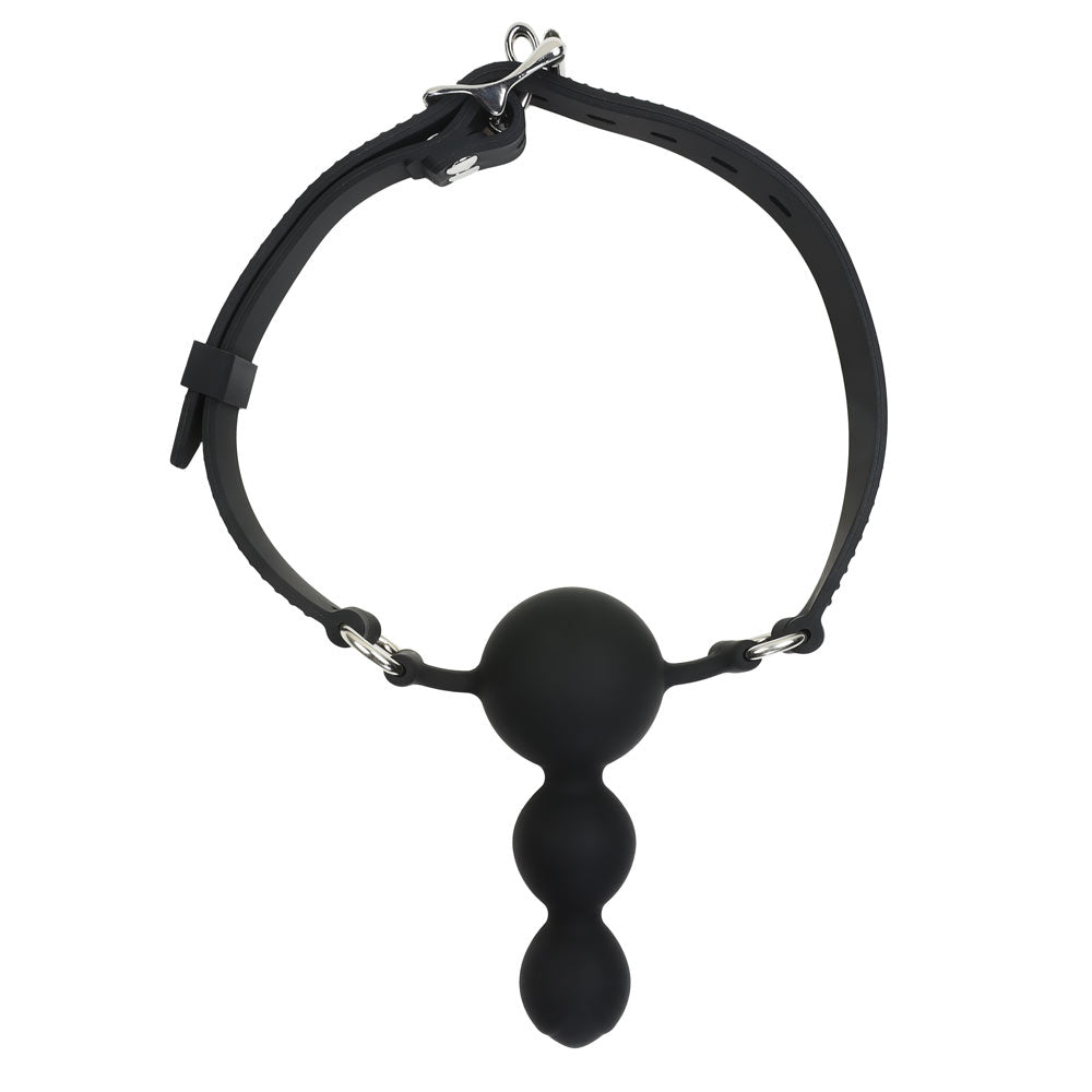 Bâillon Plug 3 Boules Noir Silicone - Vue Complète Dessus - Be Bondage