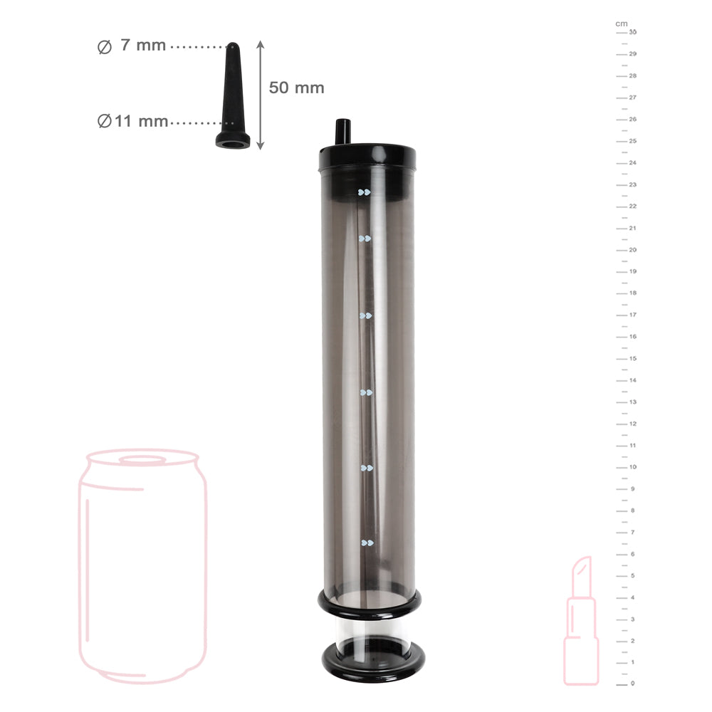 Grande Seringue Enemator 250 ml - Lavement et Lubrification - vue debout caractéristiques -Be Bondage