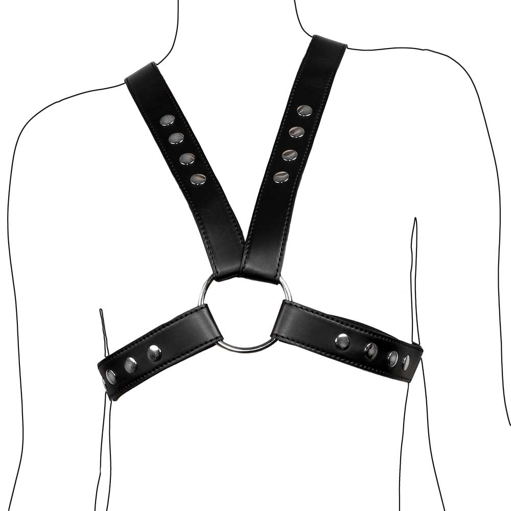 Harnais Spartacus Noir Torse Homme - Vue Face - Be Bondage