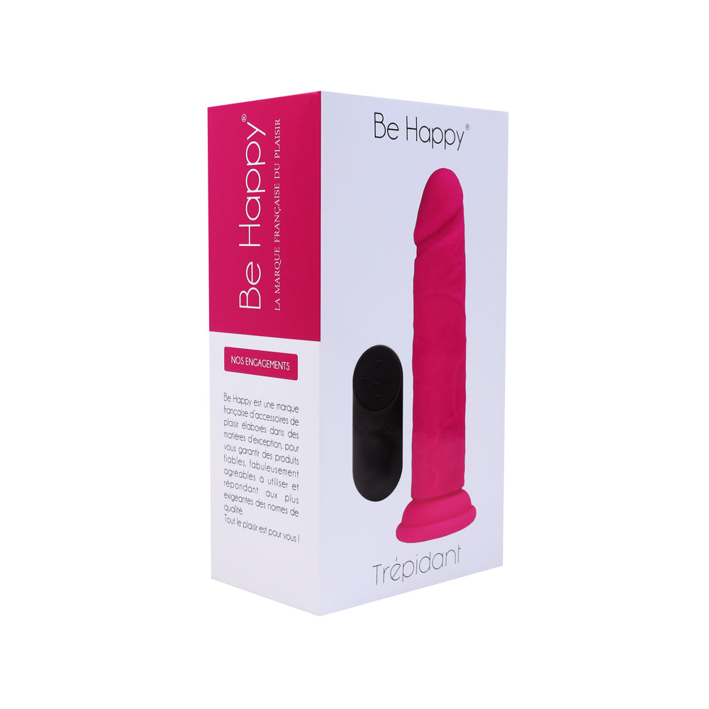 Be Happy Trépidant Gode Réaliste Sans Testicules Reliefs Vibrant Télécommandé Silicone Liquide Violet Vue de Face