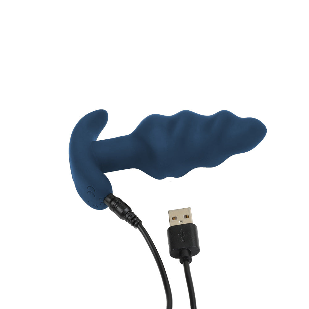 plug anal vibrant telecommande torsade et son cable de recharge usb