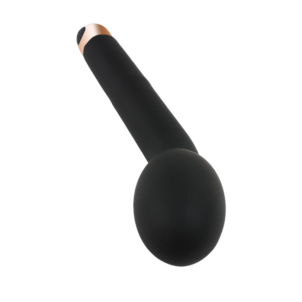 MALICE, stimulateur clitoridien et point G recourbé noir et doré vu plongeante