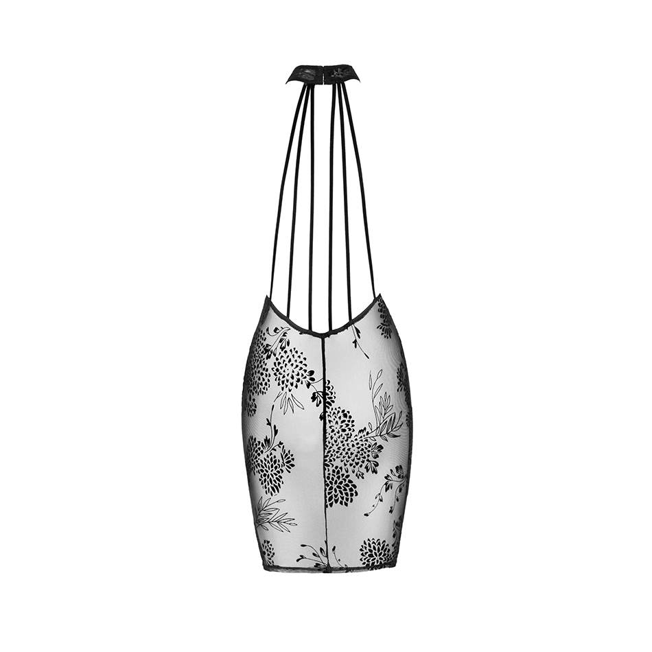 F240 Robe Mi Longue Tulle Motifs Noire
