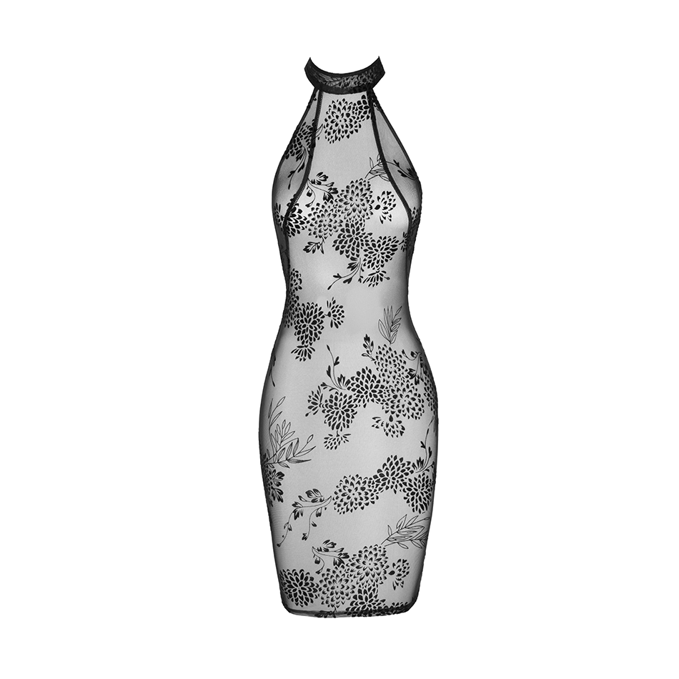 F240 Robe Mi Longue Tulle Motifs Noire