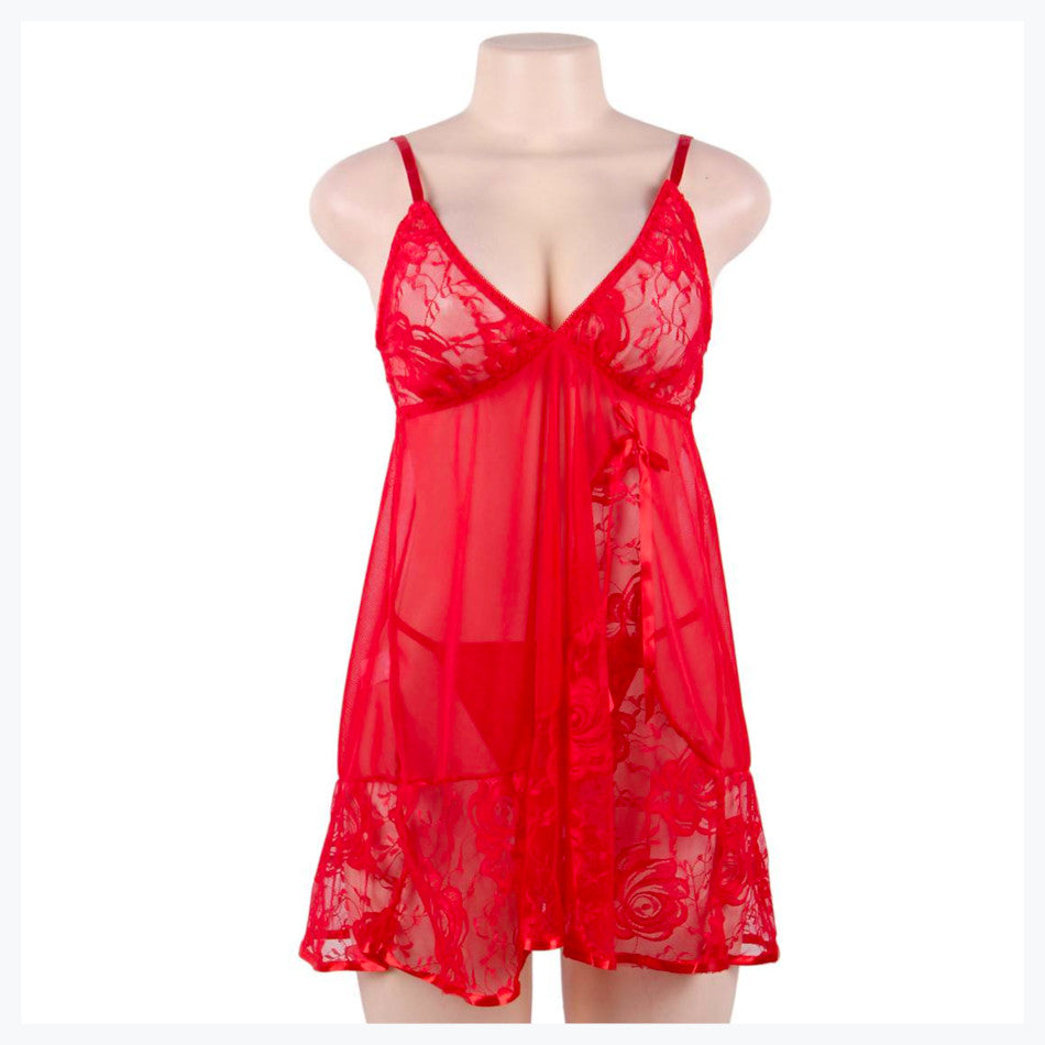 Ensemble Babydoll Rosace - face -rouge - Sensual Lingerie