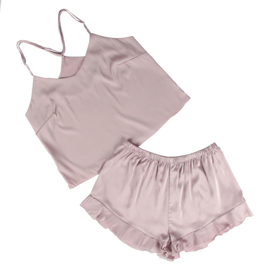Ensemble top et short satin Laura Sensual Lingerie légère couleur rose vue de face