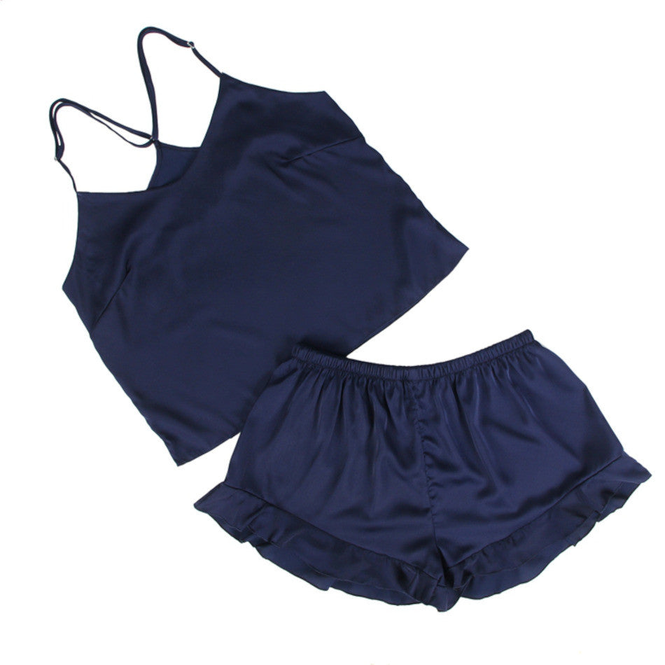 Set satin top short Laura bleu Sensual Lingerie détail