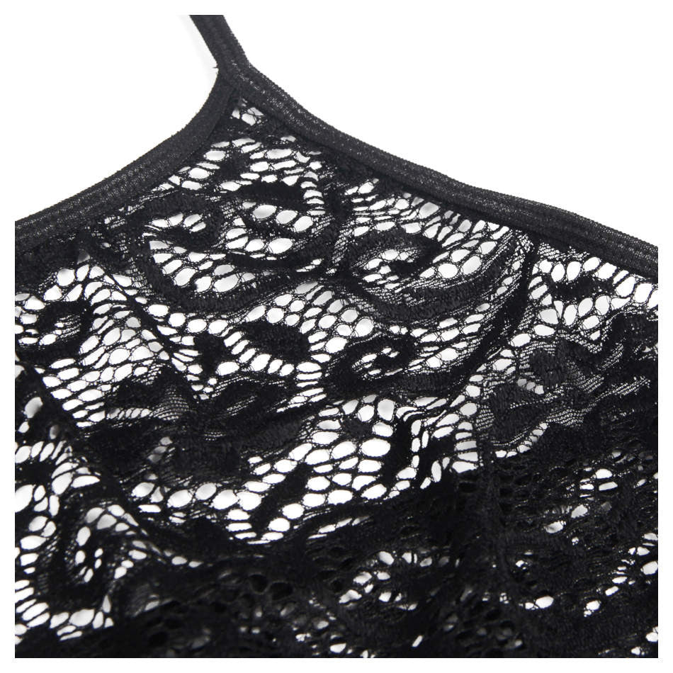 Robe longue sexy fendue voile et dentelle Terry Sensual Lingerie noir fond blanc détails