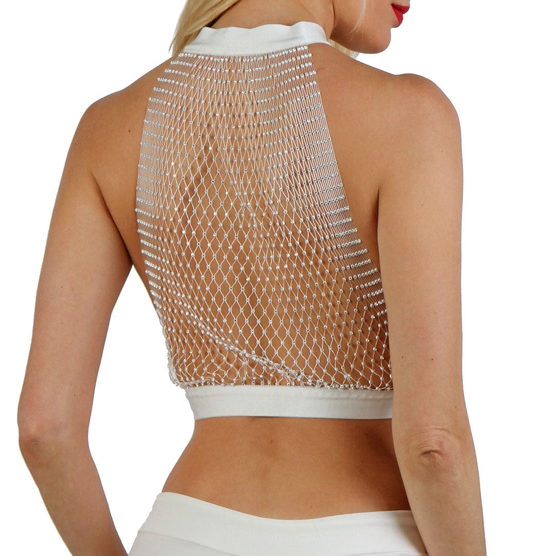 Top filet strass maelia blanc sois belle vu de dos