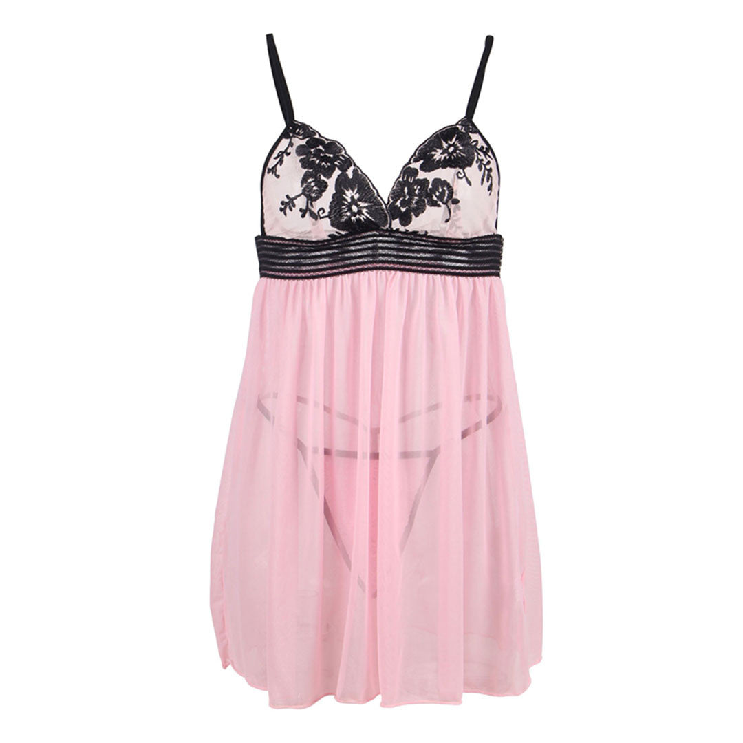 Nuisette victoria rose et broderie noire