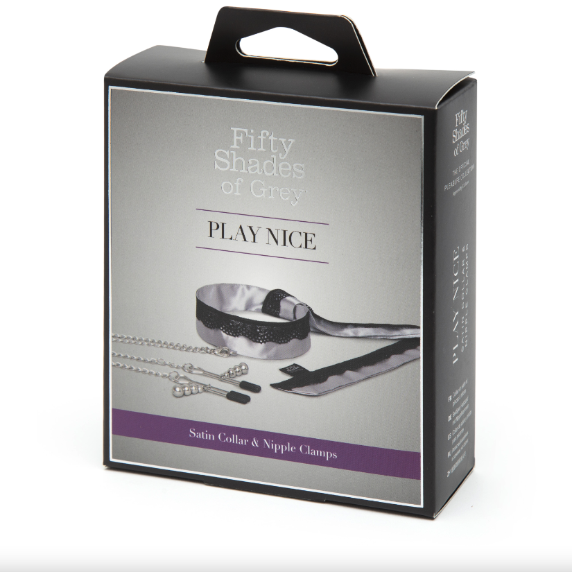 Collier et pinces à tétons satin dentelle - 50 nuances de grey