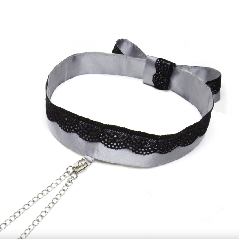 Collier et pinces à tétons satin dentelle - 50 nuances de grey
