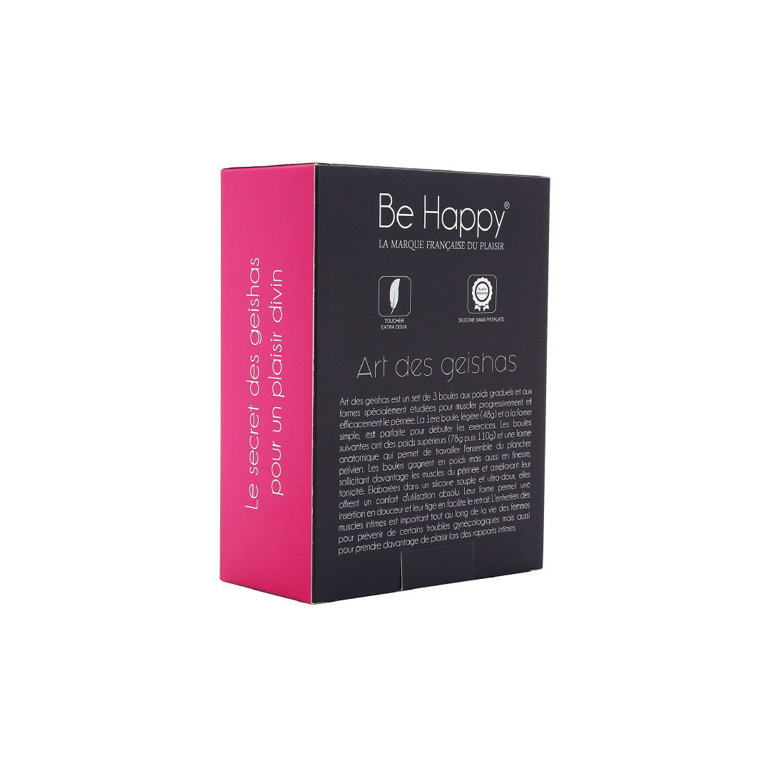 Be happy-boules de geisha - set évolutif pour remuscler le périnée - en silicone viole -boite verso
