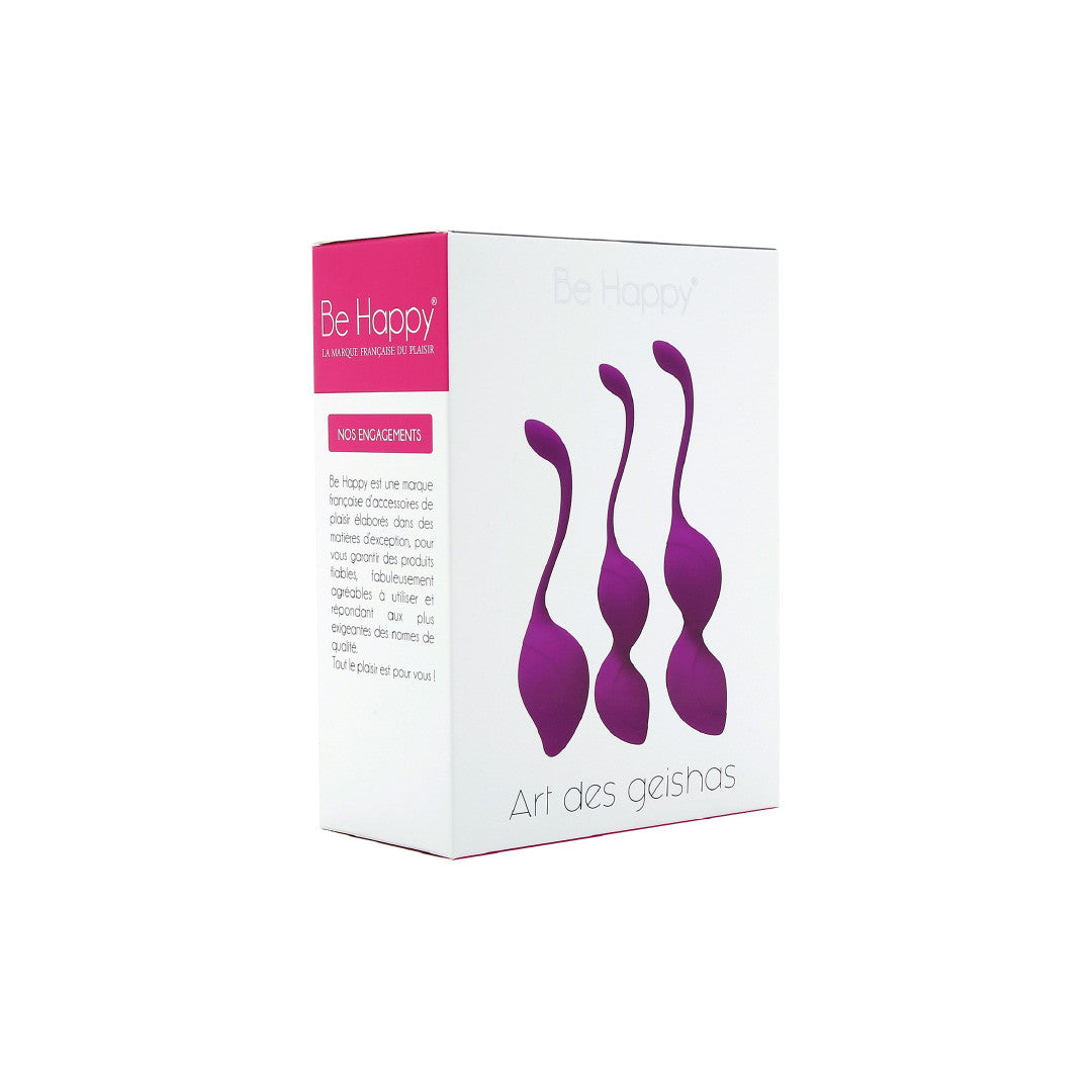 Be happy-boules de geisha - set évolutif pour remuscler le périnée - en silicone viole -boite recto