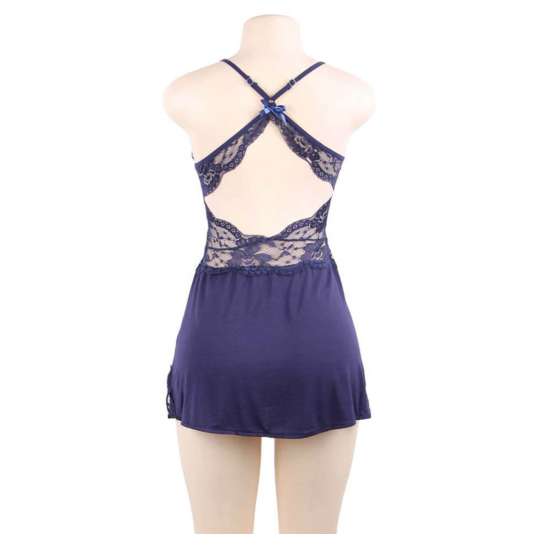 sensual lingerie nuisette Linda dentelle confort marine mannequin dos